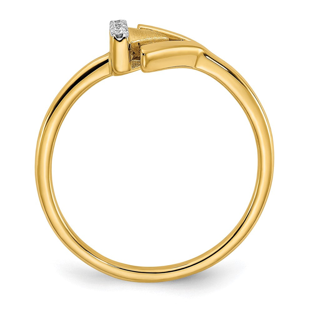 14K Yellow Gold Satin/Polished Real Diamond Sideways Double Triangle Ring