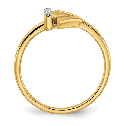 14K Yellow Gold Satin/Polished Real Diamond Sideways Double Triangle Ring