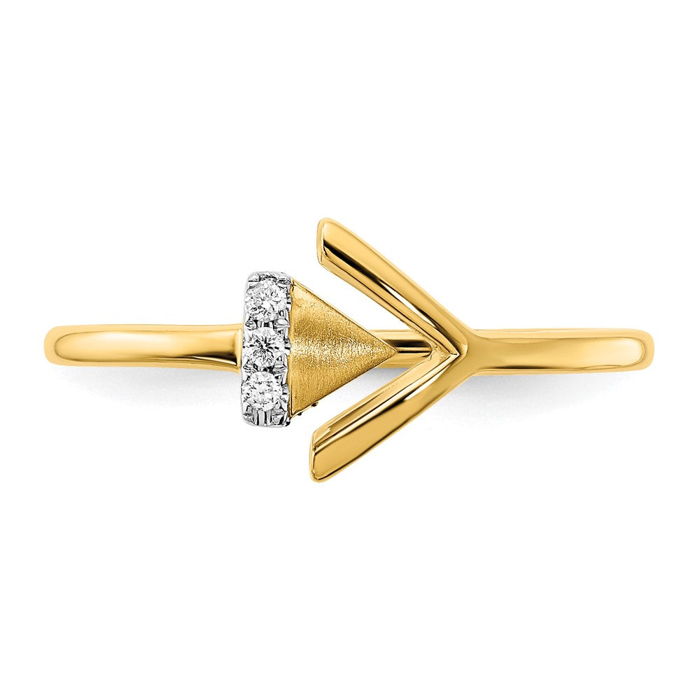 14K Yellow Gold Satin/Polished Real Diamond Sideways Double Triangle Ring