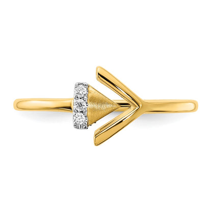 14K Yellow Gold Satin/Polished Real Diamond Sideways Double Triangle Ring