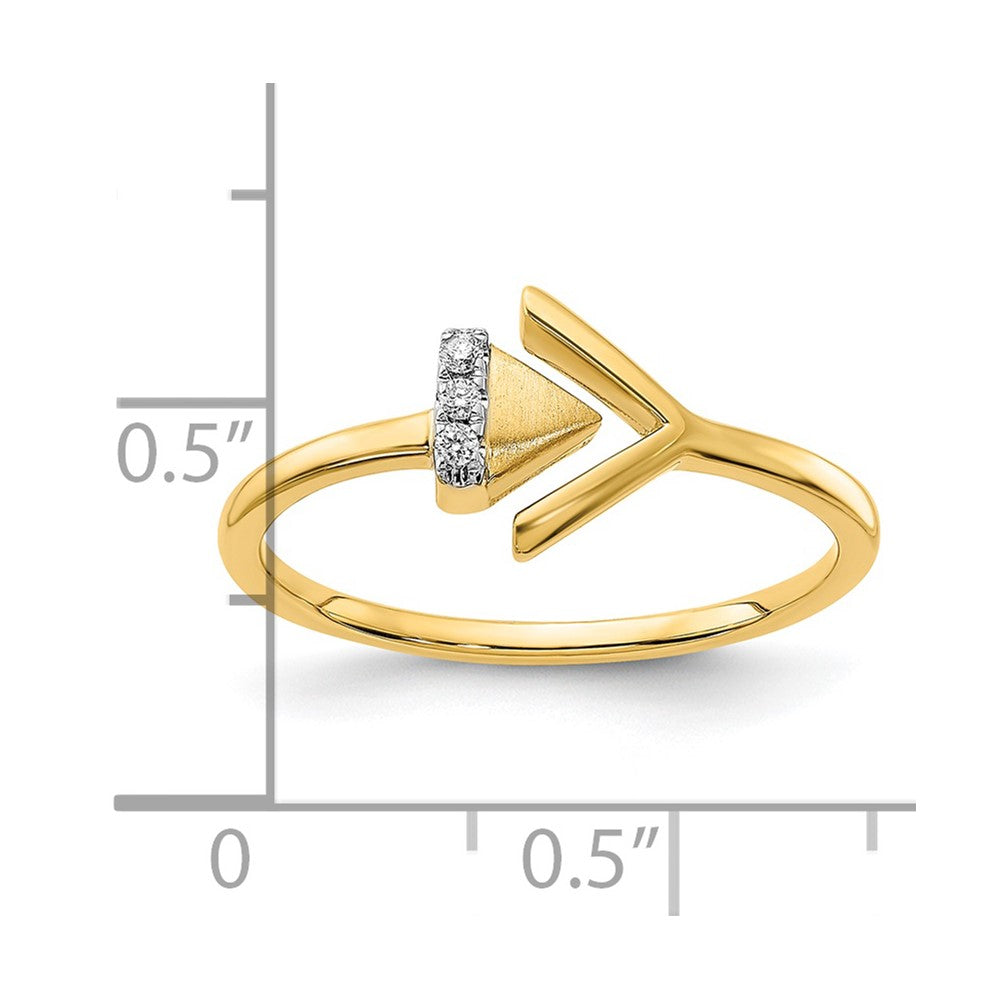 14K Yellow Gold Satin/Polished Real Diamond Sideways Double Triangle Ring
