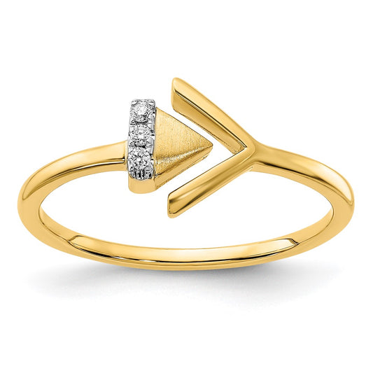 14K Yellow Gold Satin/Polished Real Diamond Sideways Double Triangle Ring