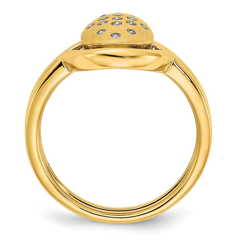 14K Yellow Gold Satin and Polished Real Diamond Oval w/Bar Ring