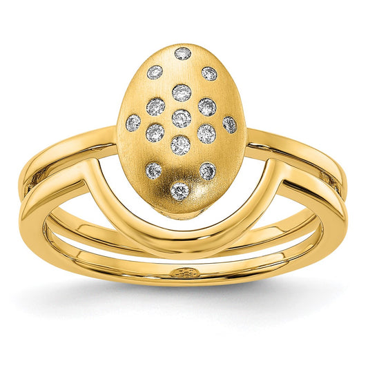 14K Yellow Gold Satin and Polished Real Diamond Oval w/Bar Ring