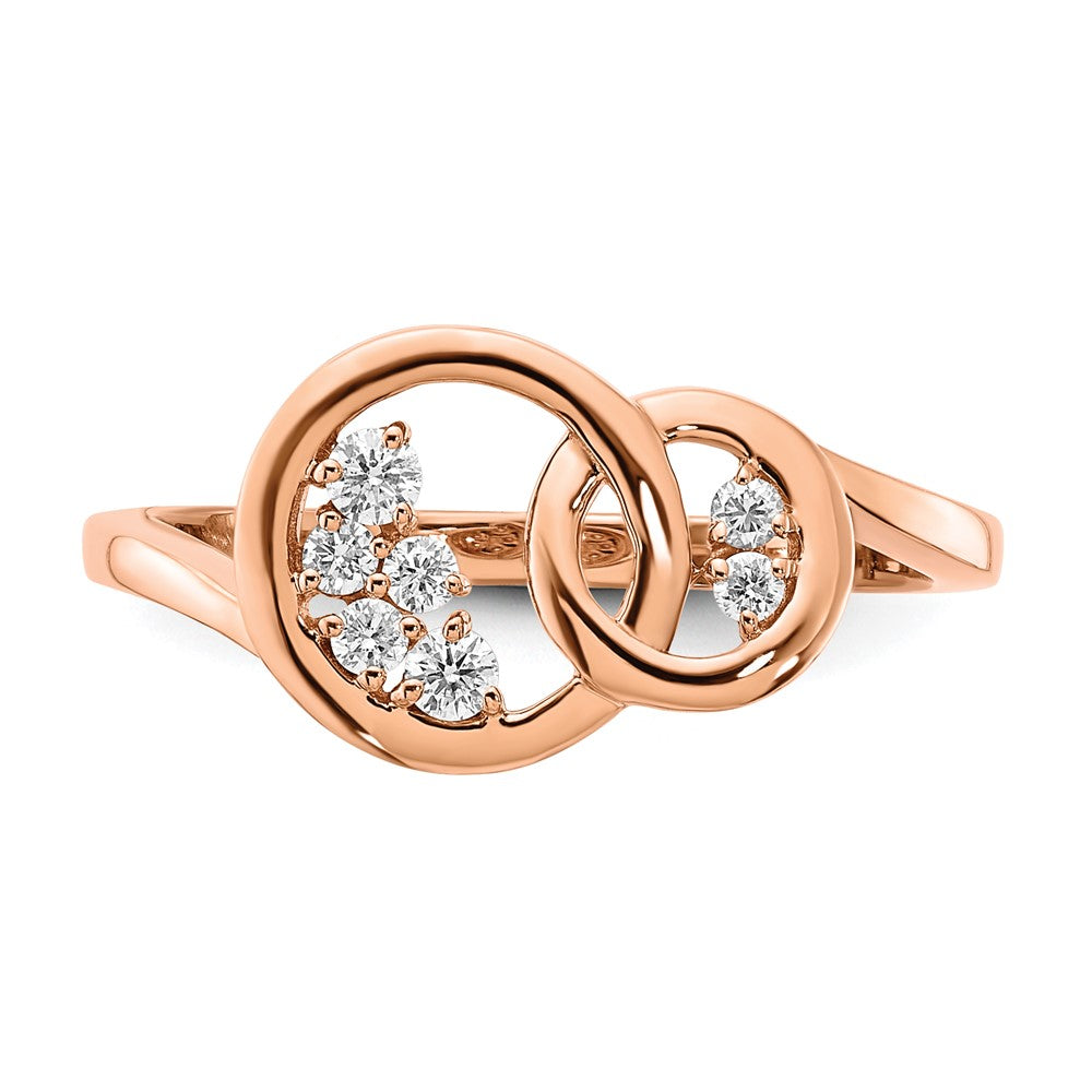 14k Rose Gold Polished Real Diamond Double Circle Ring