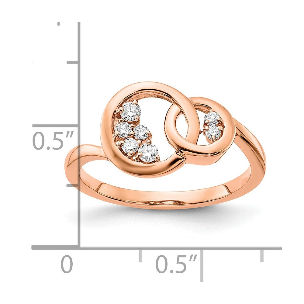 14k Rose Gold Polished Real Diamond Double Circle Ring