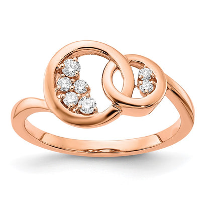 14k Rose Gold Polished Real Diamond Double Circle Ring