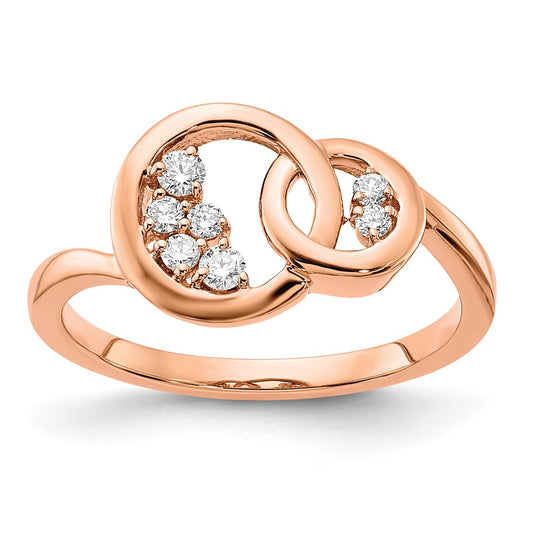 14k Rose Gold Polished Real Diamond Double Circle Ring