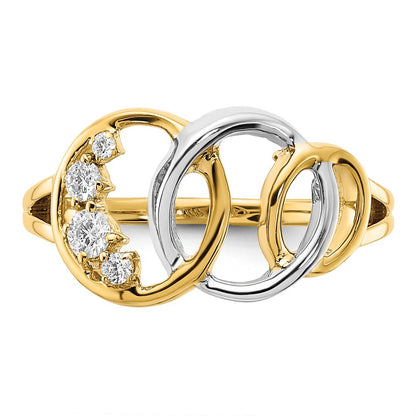 14k Two-Tone Gold Polished Real Diamond Triple Circle Ring