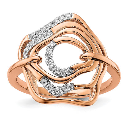 14k Rose Gold Polished Real Diamond Fancy Swirl Ring