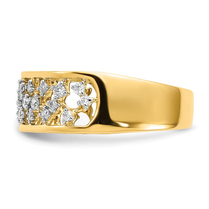 14K Yellow Gold Polished Real Diamond Cluster Center Ring