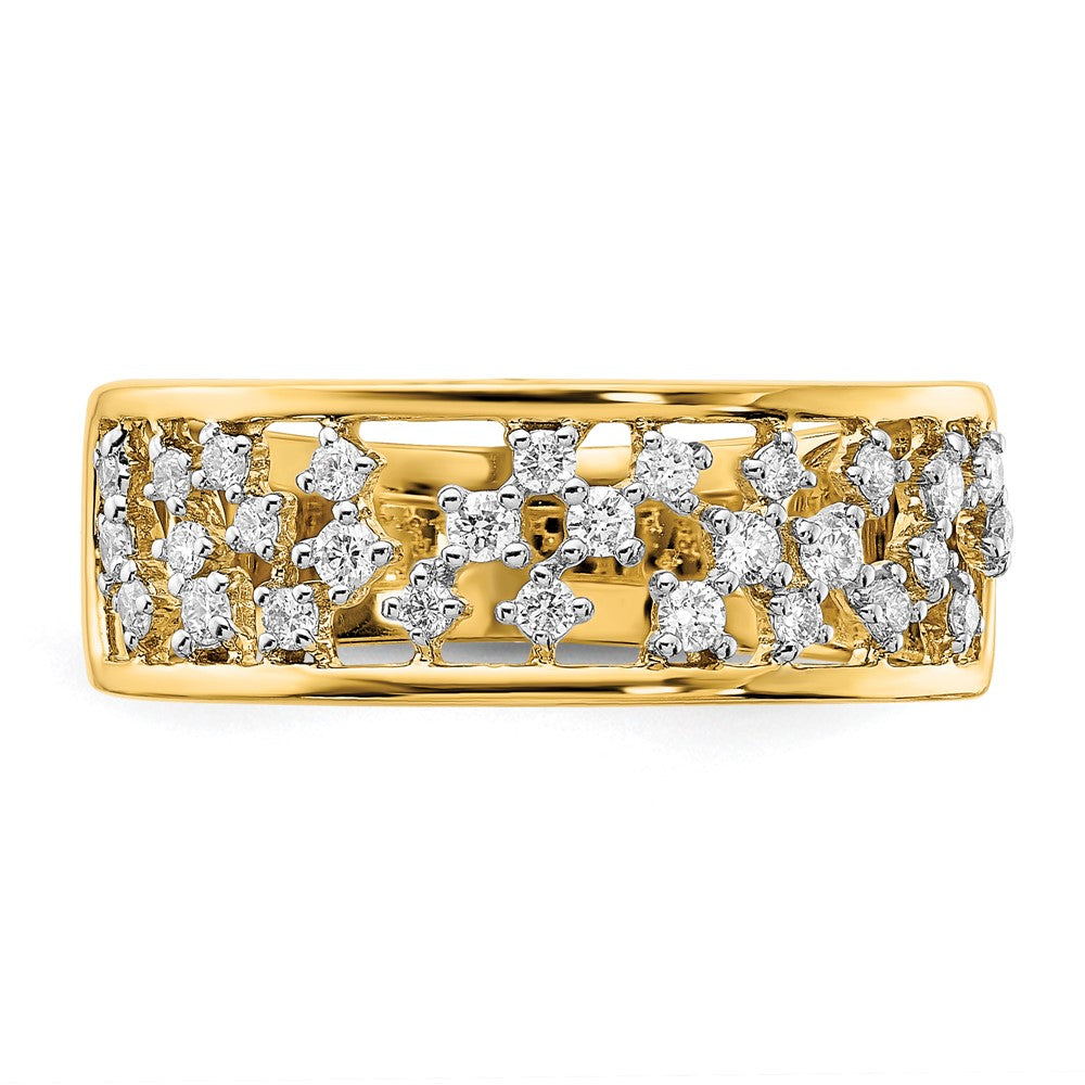 14K Yellow Gold Polished Real Diamond Cluster Center Ring