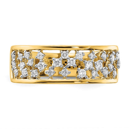14K Yellow Gold Polished Real Diamond Cluster Center Ring