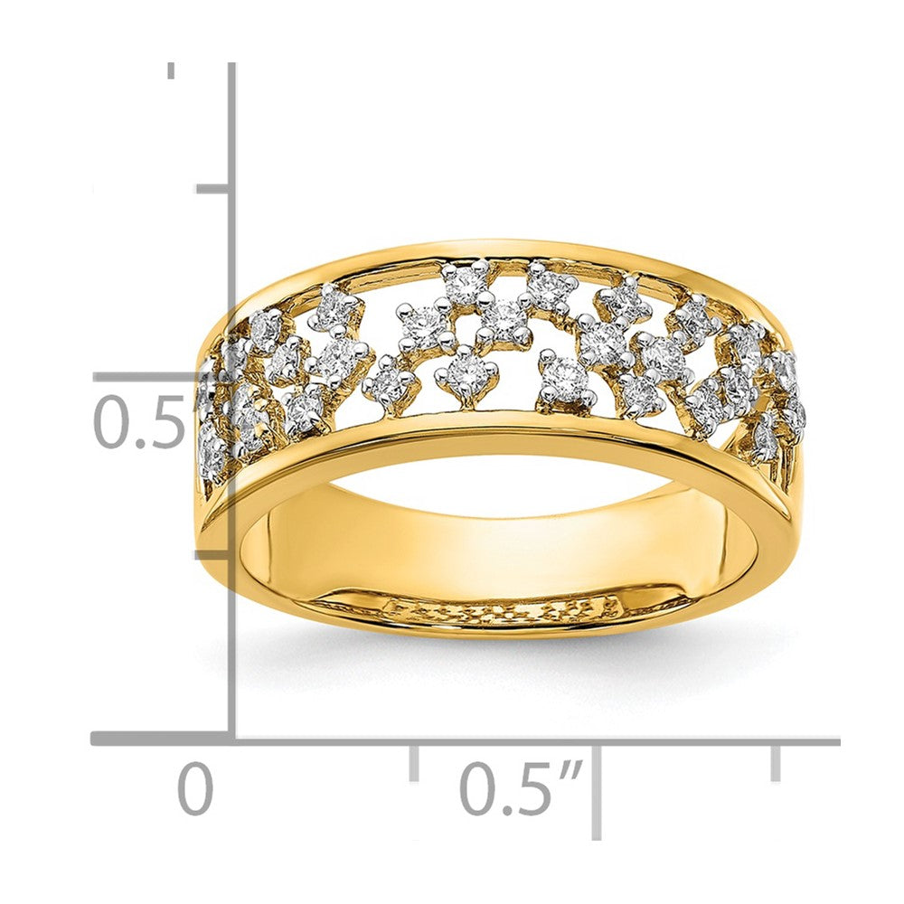 14K Yellow Gold Polished Real Diamond Cluster Center Ring