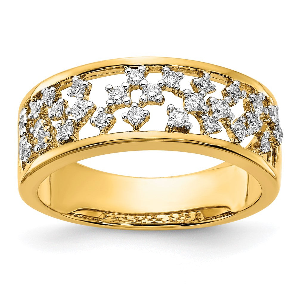 14K Yellow Gold Polished Real Diamond Cluster Center Ring