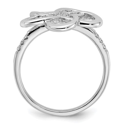 14k White Gold Polished Real Diamond Flower Ring