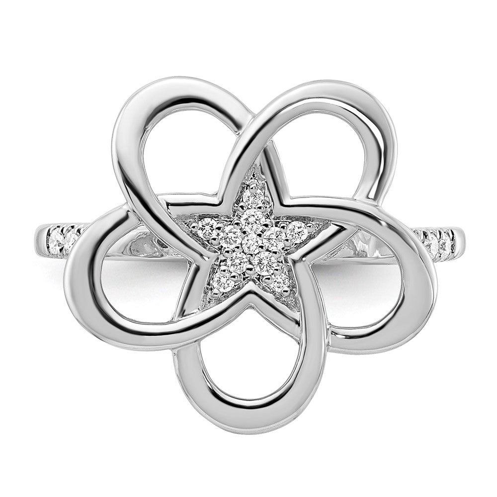 14k White Gold Polished Real Diamond Flower Ring