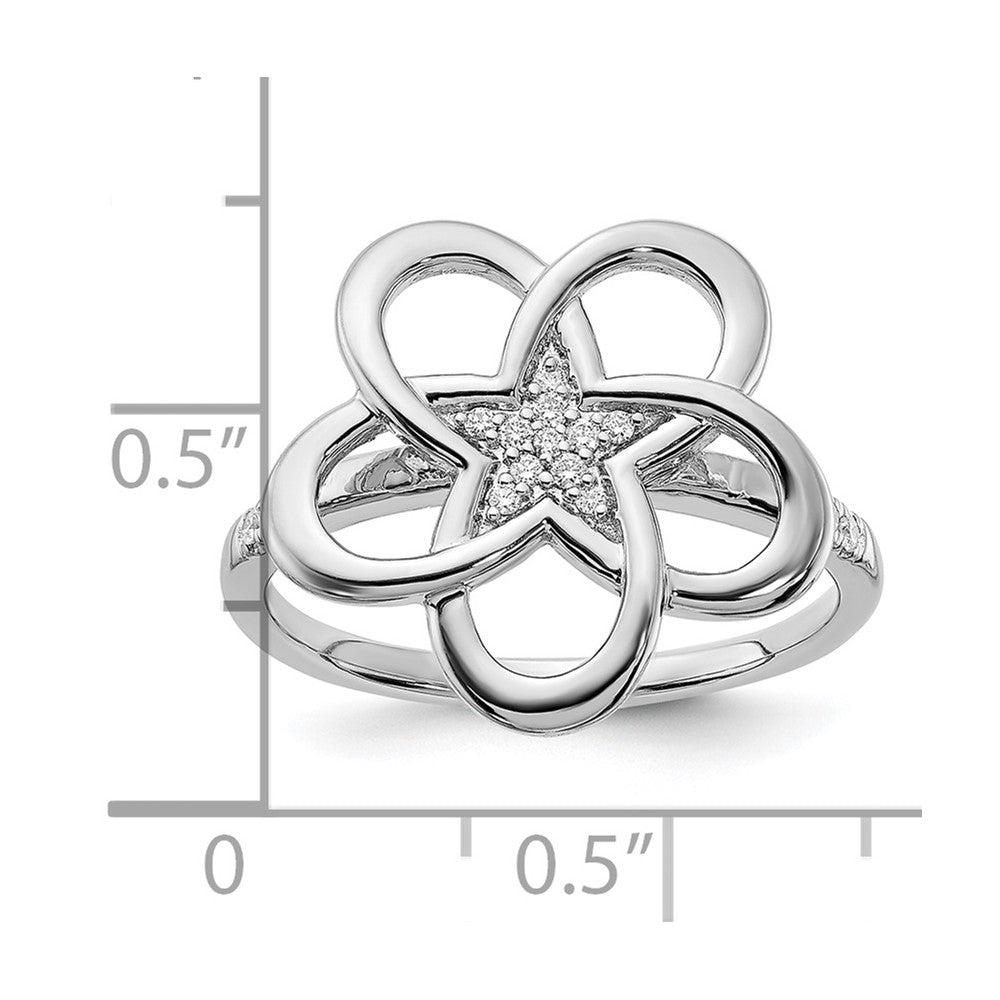 14k White Gold Polished Real Diamond Flower Ring
