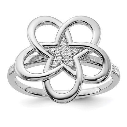 14k White Gold Polished Real Diamond Flower Ring