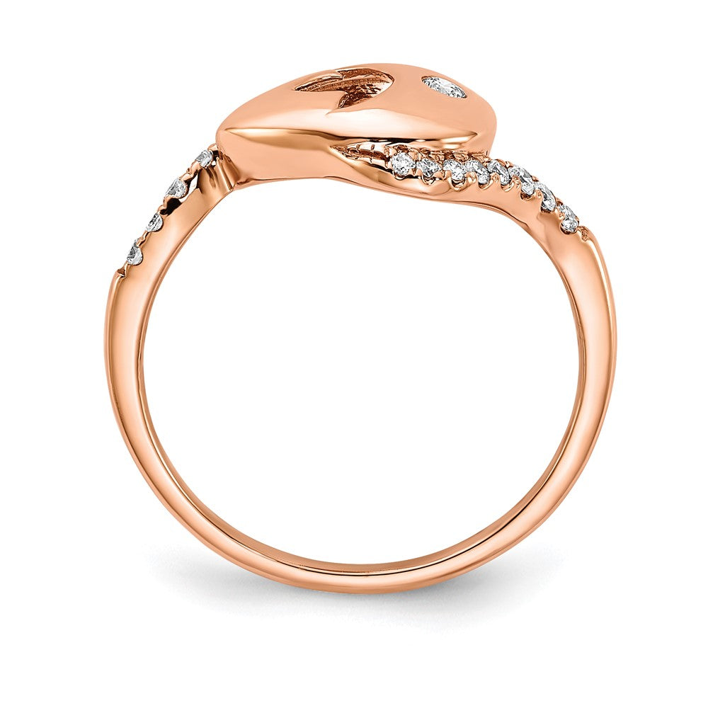Solid 14k Rose Gold Polished Simulated CZ Teardrop w/Flower Bypass Ring