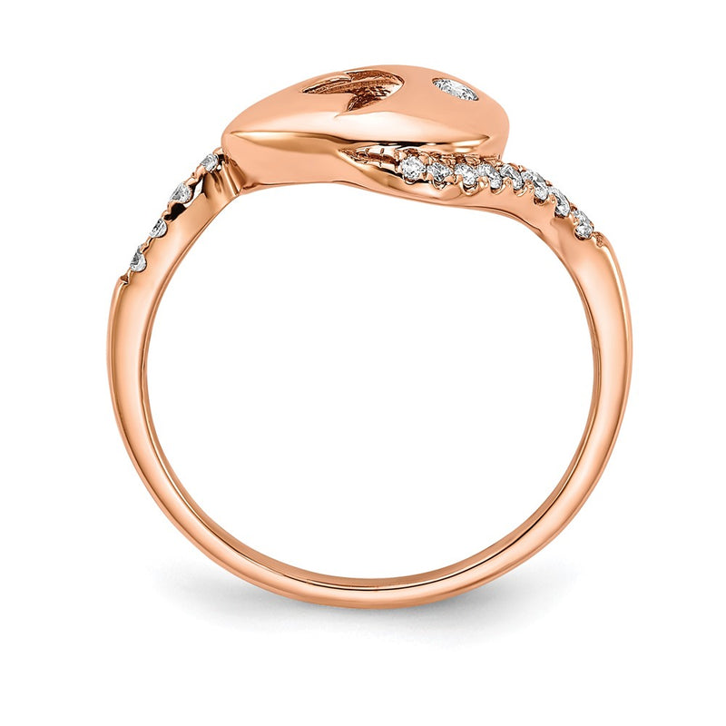 14k Rose Gold Polished Real Diamond Teardrop w/Flower Bypass Ring