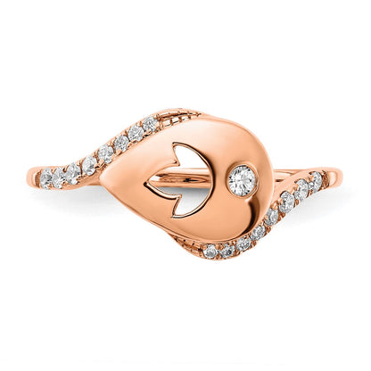 Solid 14k Rose Gold Polished Simulated CZ Teardrop w/Flower Bypass Ring