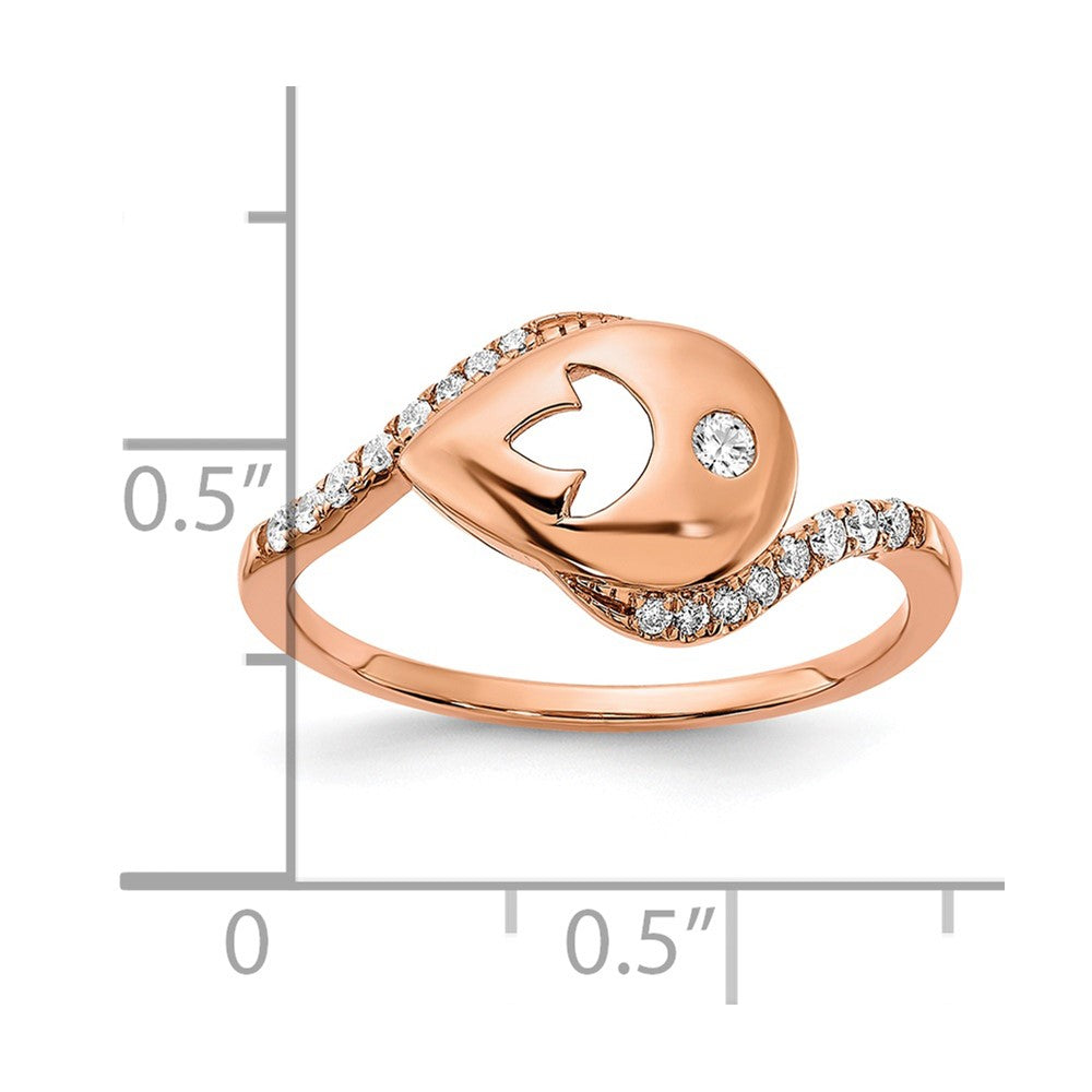 Solid 14k Rose Gold Polished Simulated CZ Teardrop w/Flower Bypass Ring