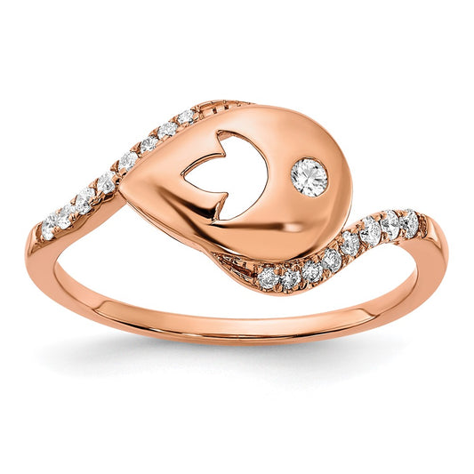 Solid 14k Rose Gold Polished Simulated CZ Teardrop w/Flower Bypass Ring