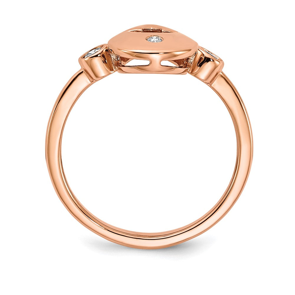 14k Rose Gold Polished Real Diamond Teardrop w/Flower Ring
