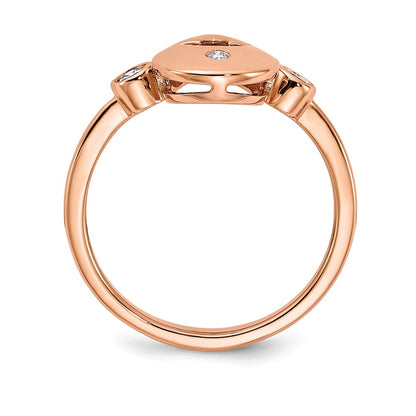 14k Rose Gold Polished Real Diamond Teardrop w/Flower Ring