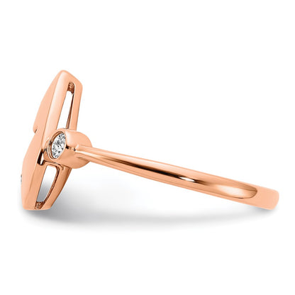 14k Rose Gold Polished Real Diamond Teardrop w/Flower Ring