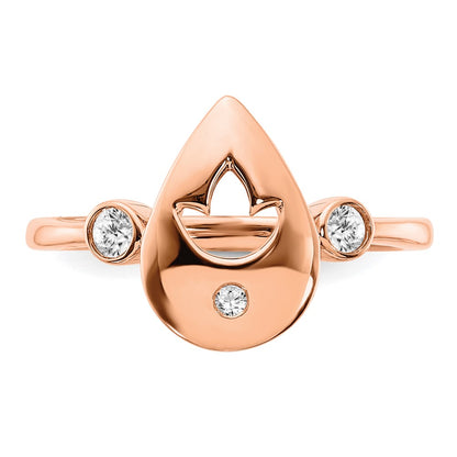 14k Rose Gold Polished Real Diamond Teardrop w/Flower Ring