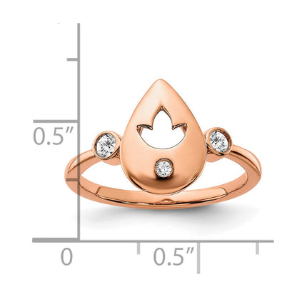 14k Rose Gold Polished Real Diamond Teardrop w/Flower Ring