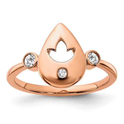 14k Rose Gold Polished Real Diamond Teardrop w/Flower Ring