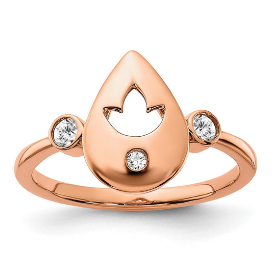 14k Rose Gold Polished Real Diamond Teardrop w/Flower Ring