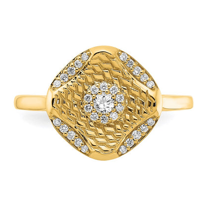 14K Yellow Gold Polished Real Diamond Square Weave Ring