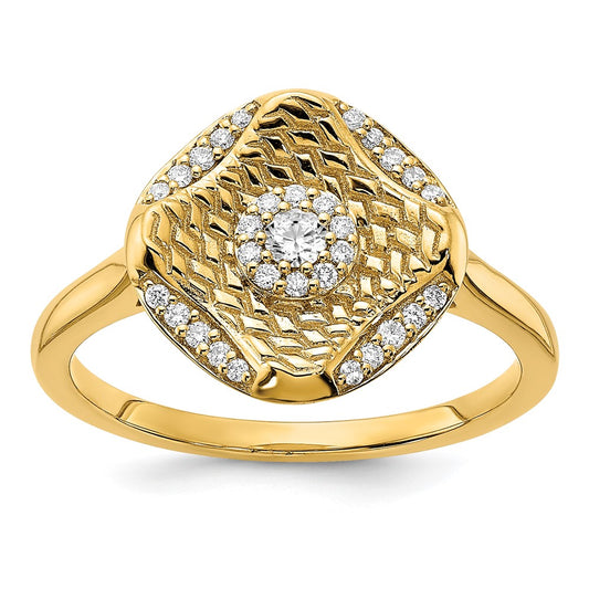 14K Yellow Gold Polished Real Diamond Square Weave Ring