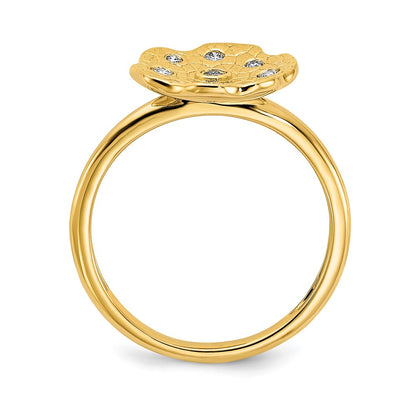 14K Yellow Gold Polished and Textured Real Diamond Circle Ring