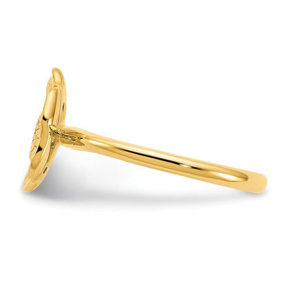 14K Yellow Gold Polished and Textured Real Diamond Circle Ring