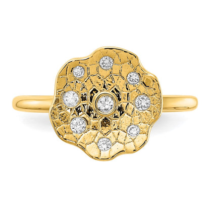 14K Yellow Gold Polished and Textured Real Diamond Circle Ring