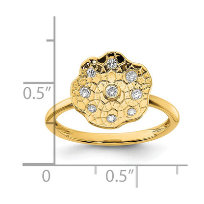 14K Yellow Gold Polished and Textured Real Diamond Circle Ring