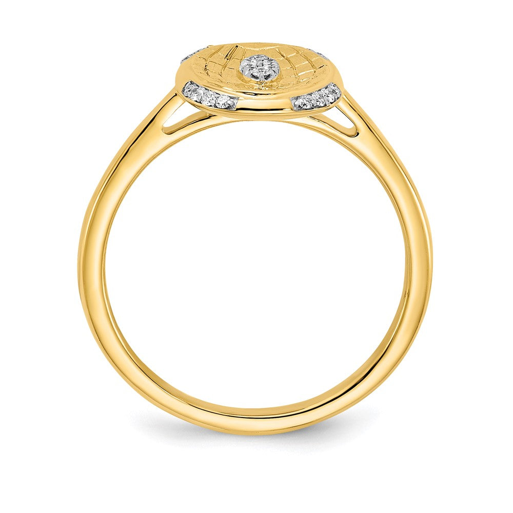 14K Yellow Gold Polished and Textured Real Diamond Oval Ring