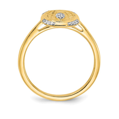 14K Yellow Gold Polished and Textured Real Diamond Oval Ring