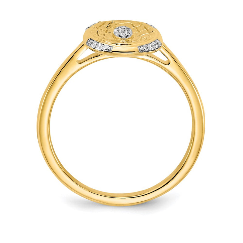 14K Yellow Gold Polished and Textured Real Diamond Oval Ring