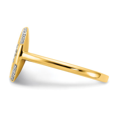 14K Yellow Gold Polished and Textured Real Diamond Oval Ring