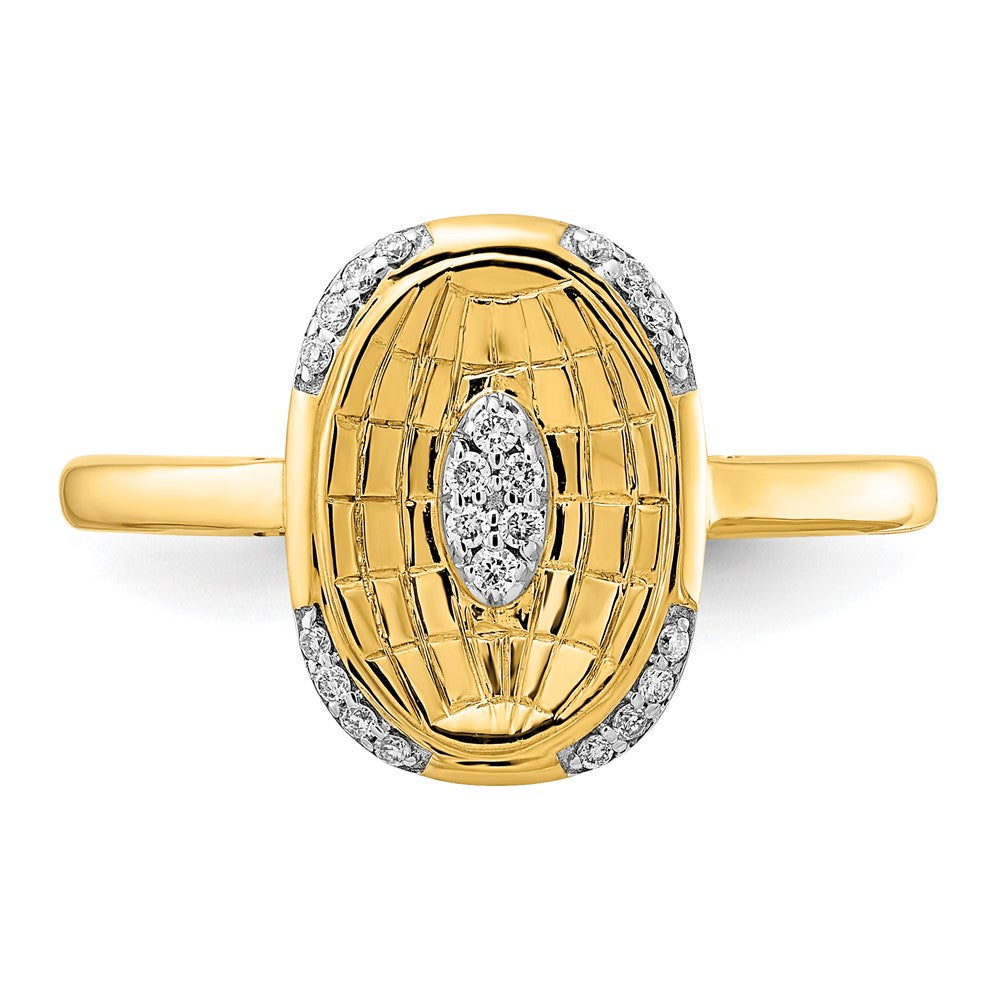 14K Yellow Gold Polished and Textured Real Diamond Oval Ring