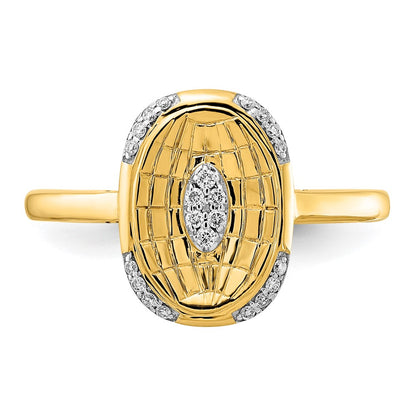 14K Yellow Gold Polished and Textured Real Diamond Oval Ring