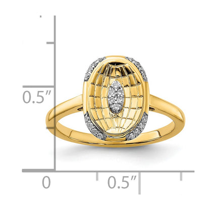 14K Yellow Gold Polished and Textured Real Diamond Oval Ring