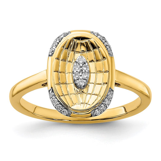 14K Yellow Gold Polished and Textured Real Diamond Oval Ring