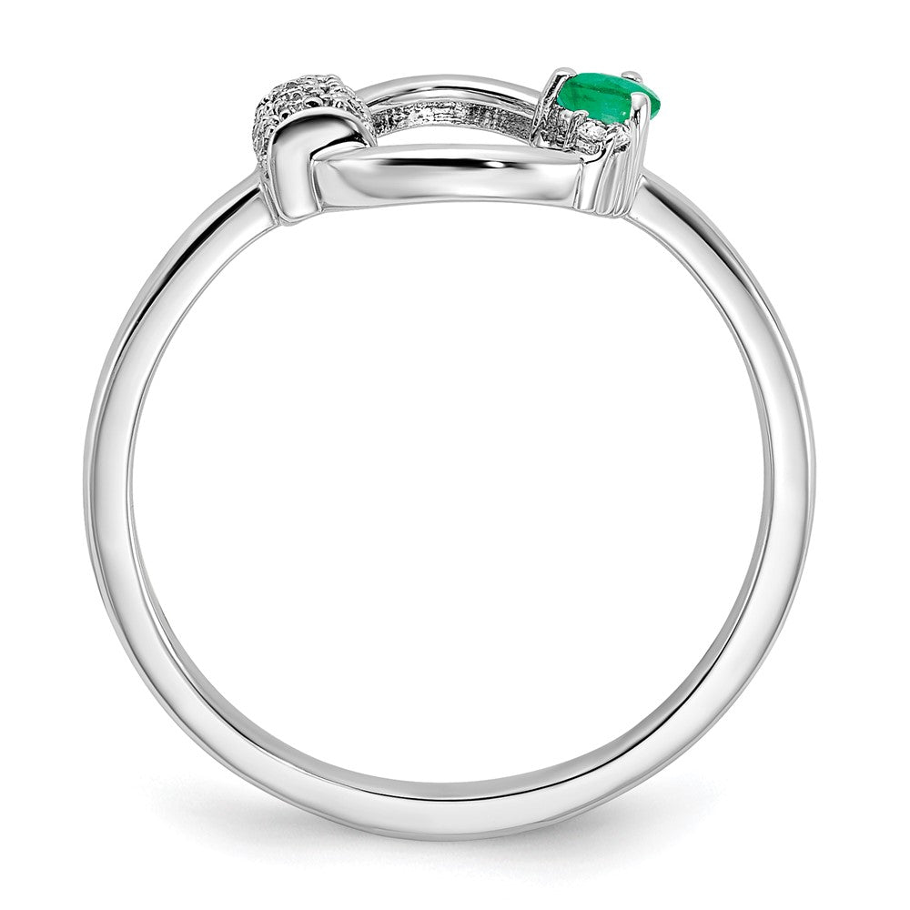 14K White Gold Polished Real Diamond and Emerald Circle Ring